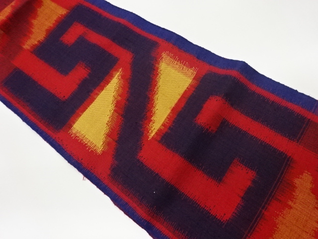 リサイクル　手織り真綿紬幾何学模様織出し名古屋帯